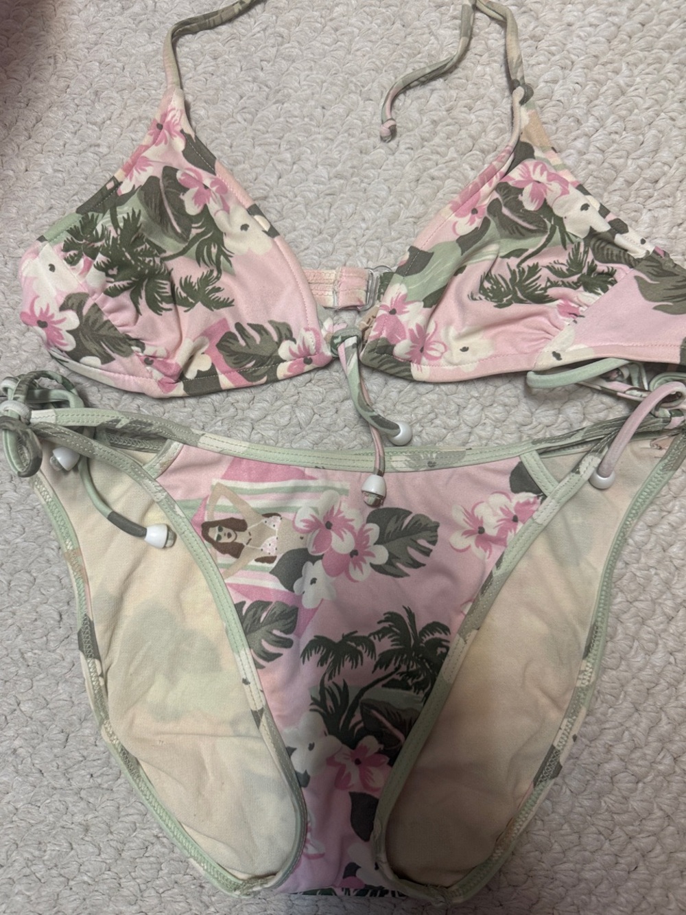 Floral Pink Triangle Tie Bikini Set